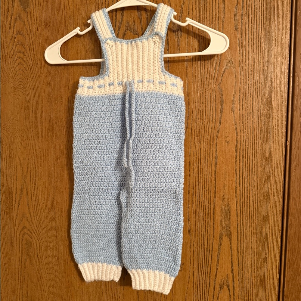 Handmade Blue and White Knit Overalls